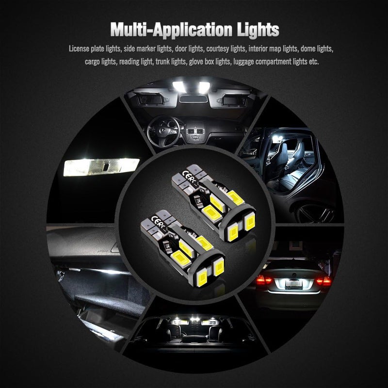 Antline 194 168 2825 T10 W5W Error Free LED Bulb White, Super Bright 300 Lumens 10-SMD 5730 Chipset LED Bulbs for Interior Dome Map Door Courtesy License Plate Lights, Pack of 10 - Image 4